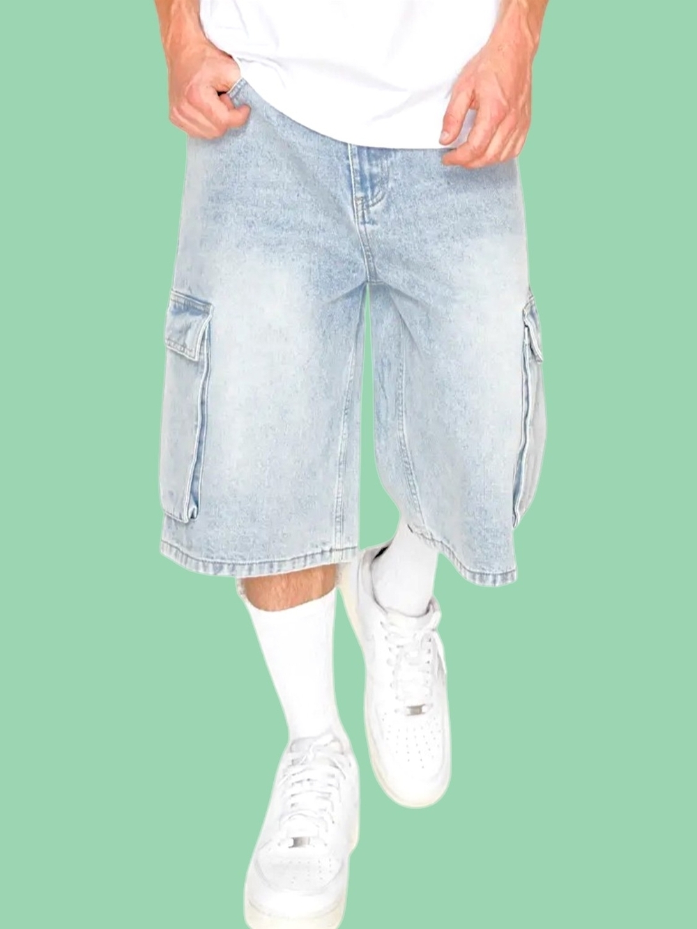🚹 Victorious 🏆 Vault Baggy Fit Cargo Denim Shorts [LIGHT INDIGO] DS2120